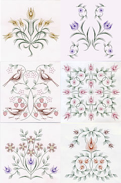 Pinbroidery flower designs inspired by William Morris