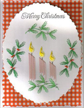 Candles, holly and mistletoe – forum gallery stitching card of the week