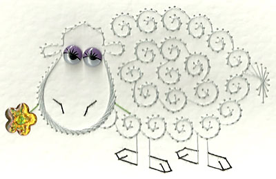 Stitched sheep with goggle eyes